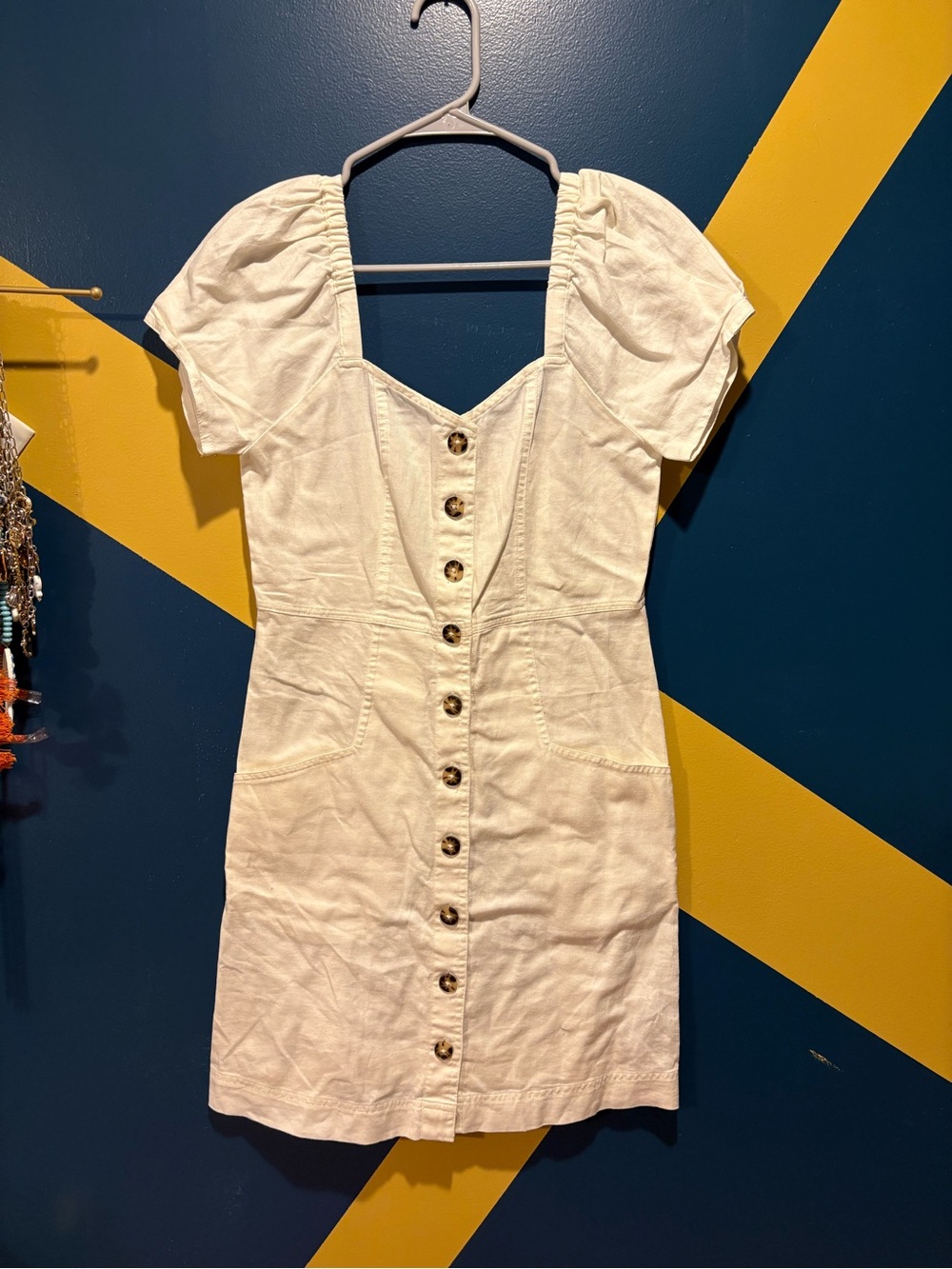 Madewell White Puff Sleeve Linen Blend Mini Dress NWOT